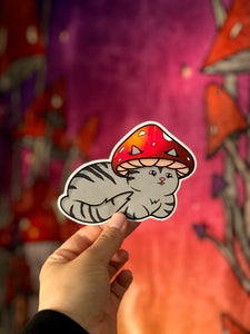 Grey Tabby Mushroom Cat Sticker