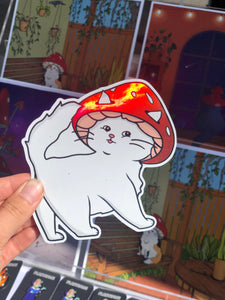 White Mushroom Cat Sticker