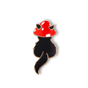Black Mushroom Cat Pin