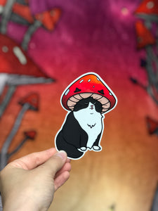 Tuxedo Mushroom Cat Sticker