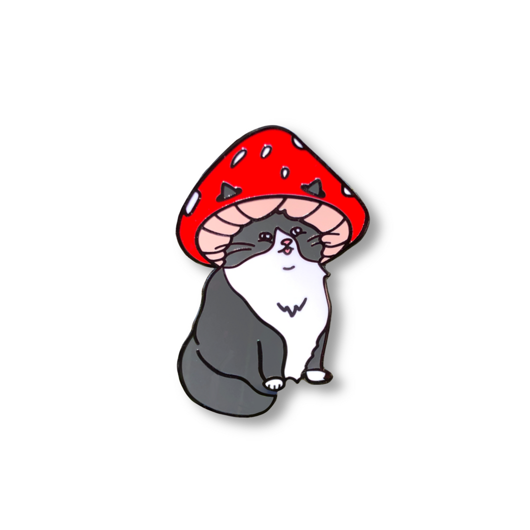 Tuxedo Mushroom Cat Pin