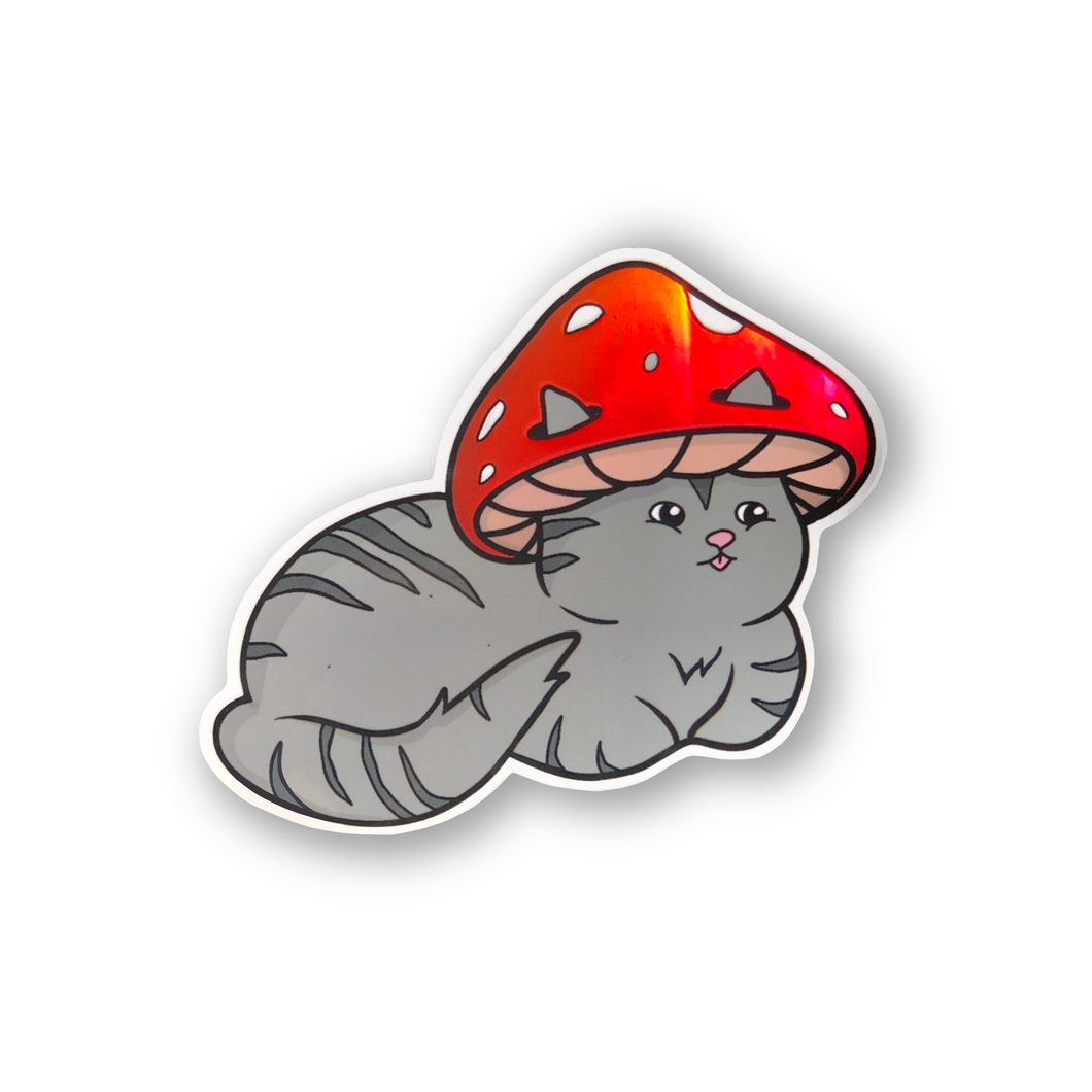 Grey Tabby Mushroom Cat Sticker