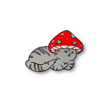 Load image into Gallery viewer, Grey Tabby Mushroom Cat Pin
