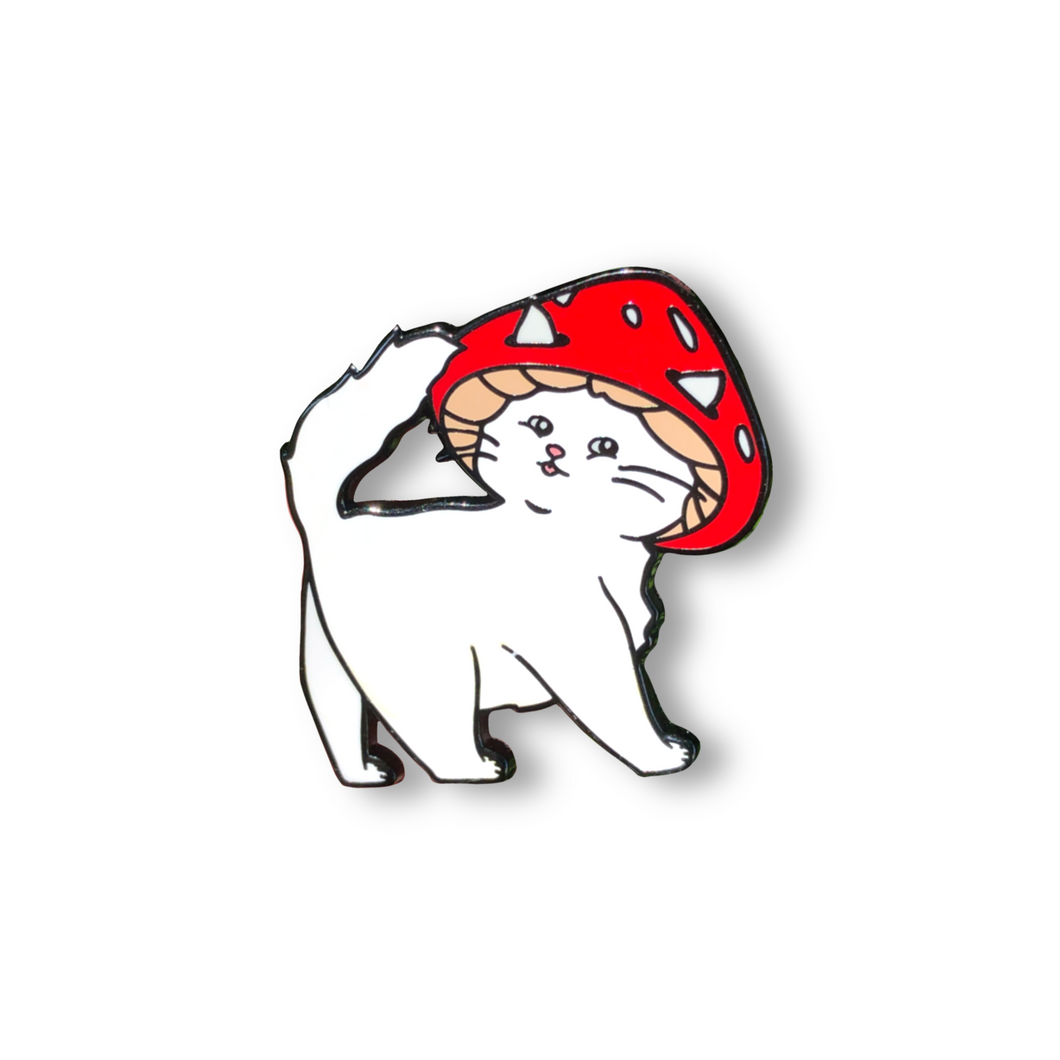 White Mushroom Cat Pin