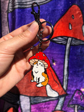 Load image into Gallery viewer, Calico Mushroom Cat Keychain
